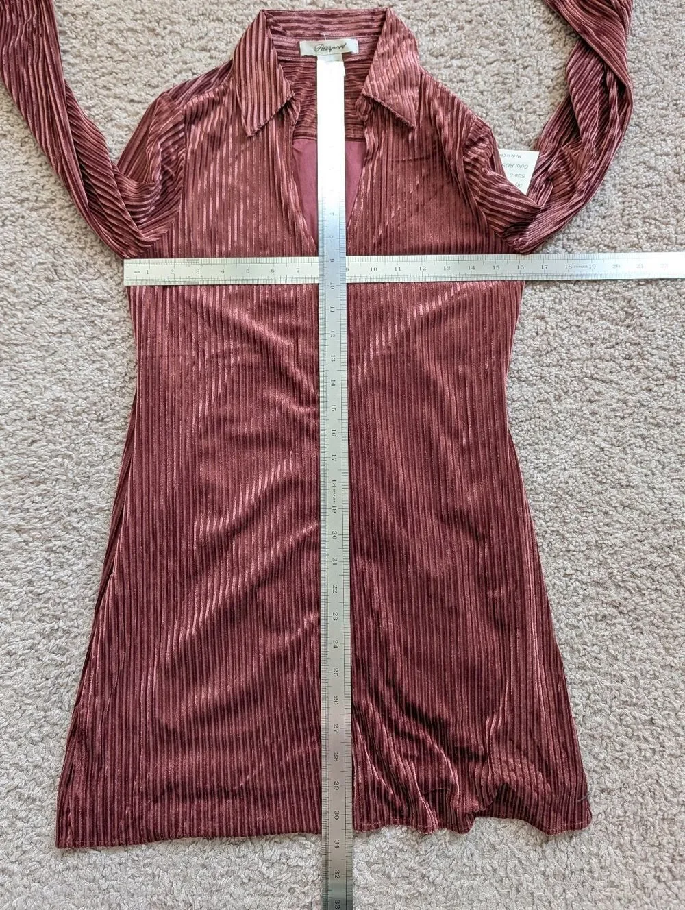 Passport Womens Rose Red Velvet Ribbed Button Front Top & Flare Pants Set Small
